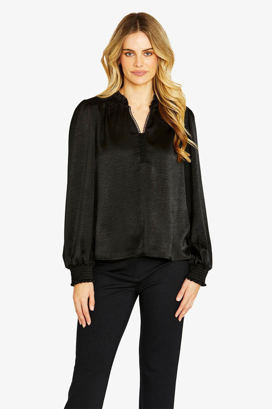 Womens Nessa Shirred Blouse Black P605322