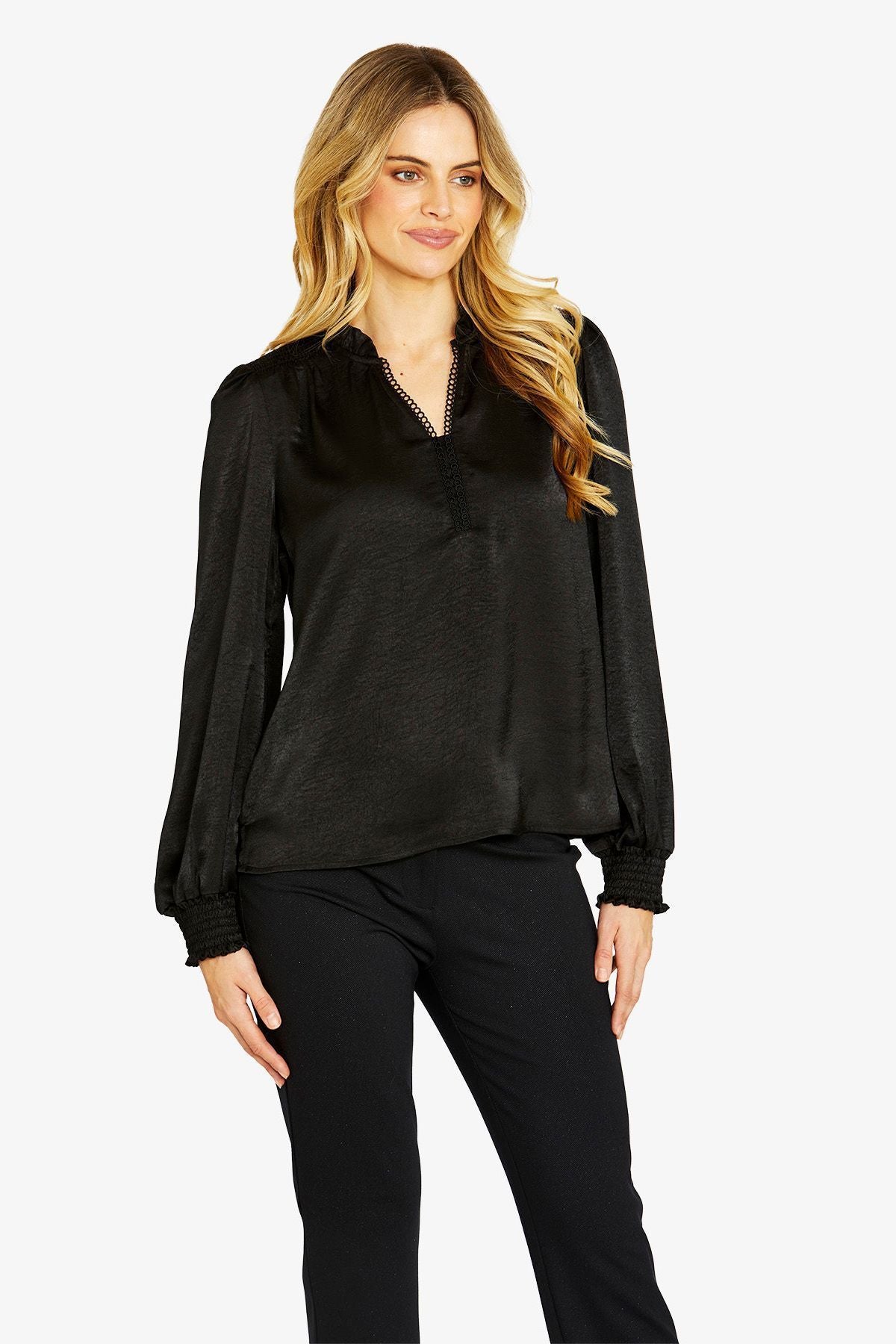 Womens Nessa Shirred Blouse Black P605322