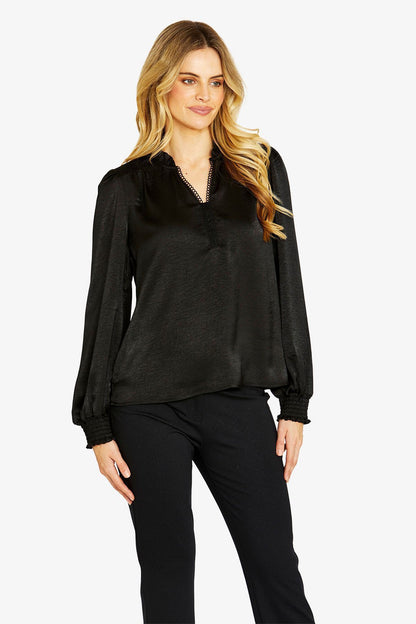 Womens Nessa Shirred Blouse Black P605322