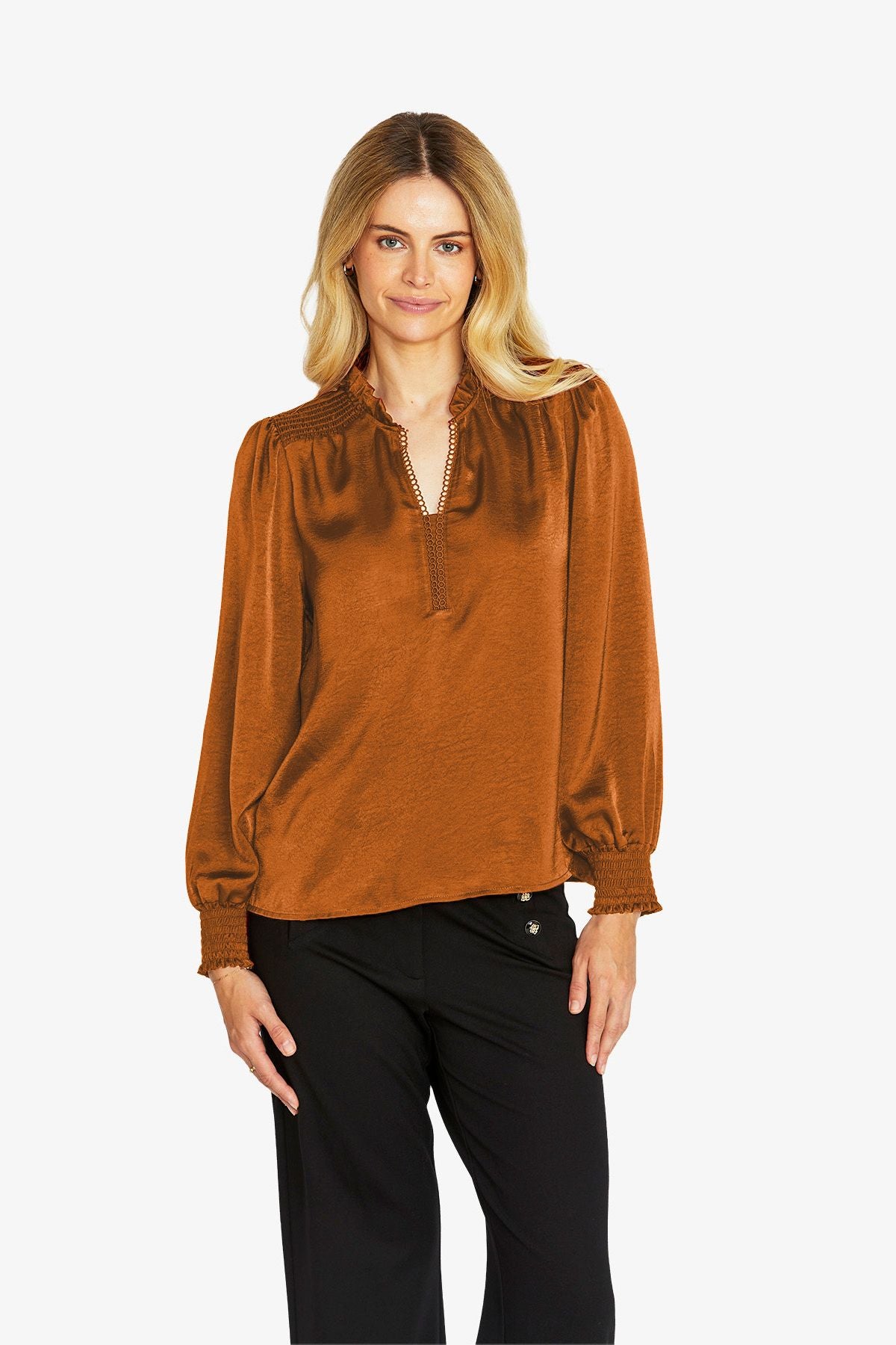 Womens Nessa Shirred Blouse Orange P605322
