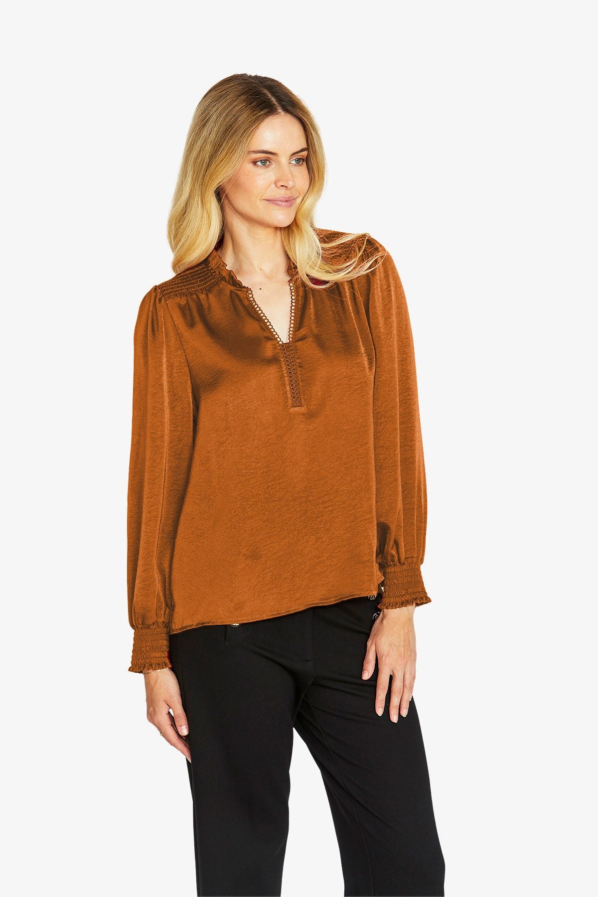 Womens Nessa Shirred Blouse Orange P605322