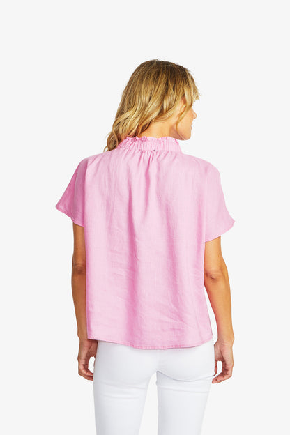 Nora Linen Ruffle Blouse in Bubblegum