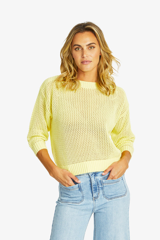 Women's Open Knit Pullover in Buttercup Yellow | Ellie