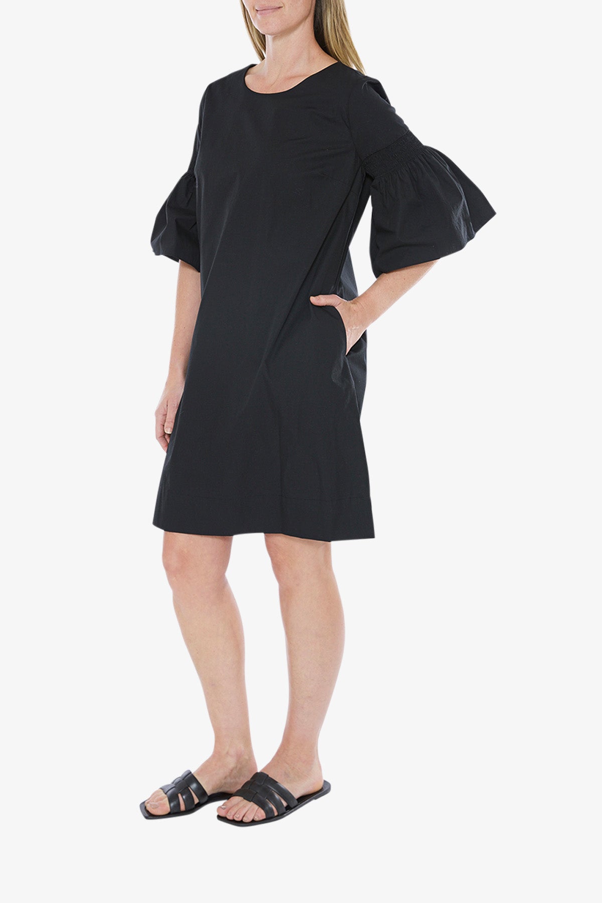 Shirred Sleeve Dress Black