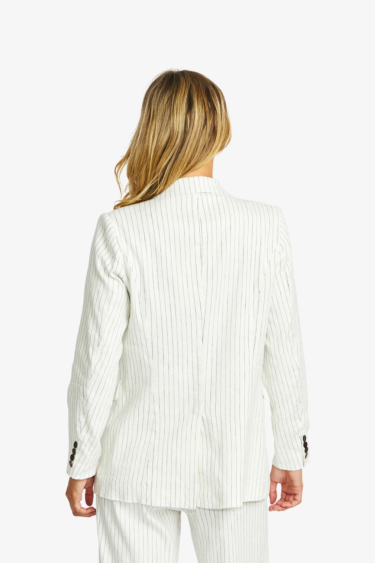 Women's Pinstripe Blazer in Navy and Ivory Cream | Amanza