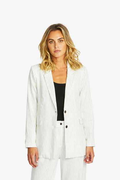 Women's Pinstripe Blazer in Navy and Ivory Cream | Amanza