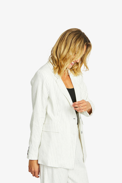 Women's Pinstripe Blazer in Navy and Ivory Cream | Amanza