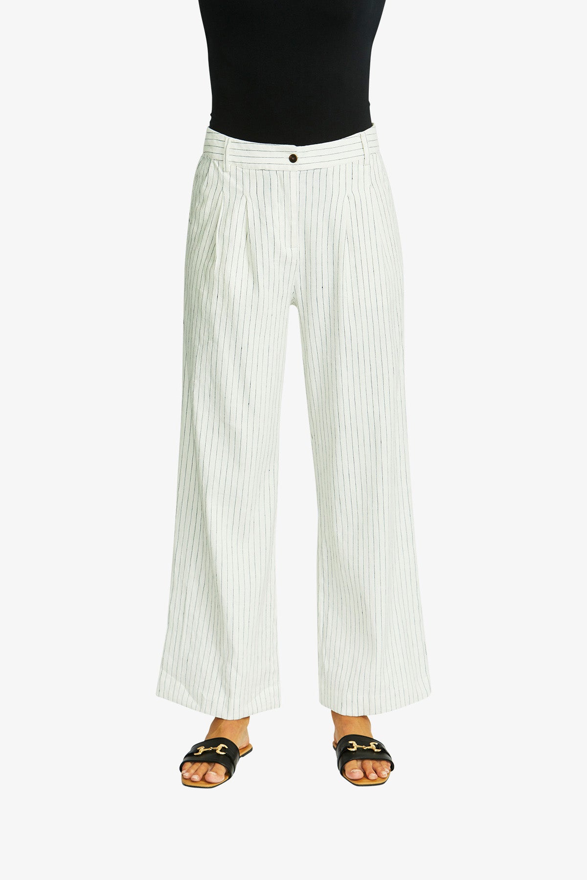 Women's Pinstripe Pant in Navy and Ivory Cream | Amanza