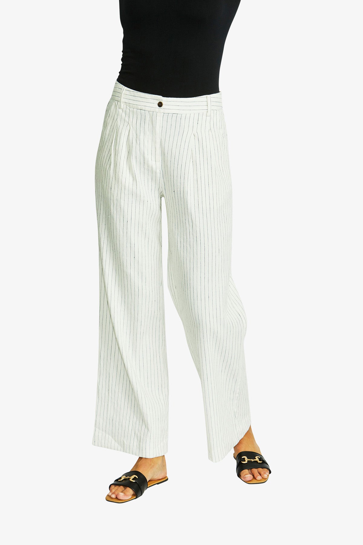 Women's Pinstripe Pant in Navy and Ivory Cream | Amanza