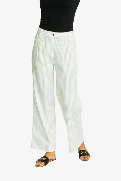 Women's Pinstripe Pant in Navy and Ivory Cream | Amanza