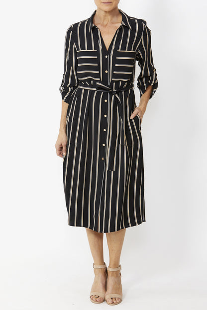 Women's Pinstripe Shirt Dress in Black