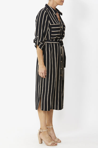 Women's Pinstripe Shirt Dress in Black