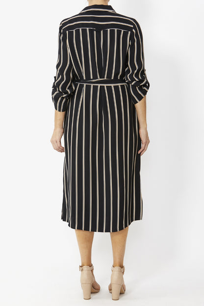 Women's Pinstripe Shirt Dress in Black