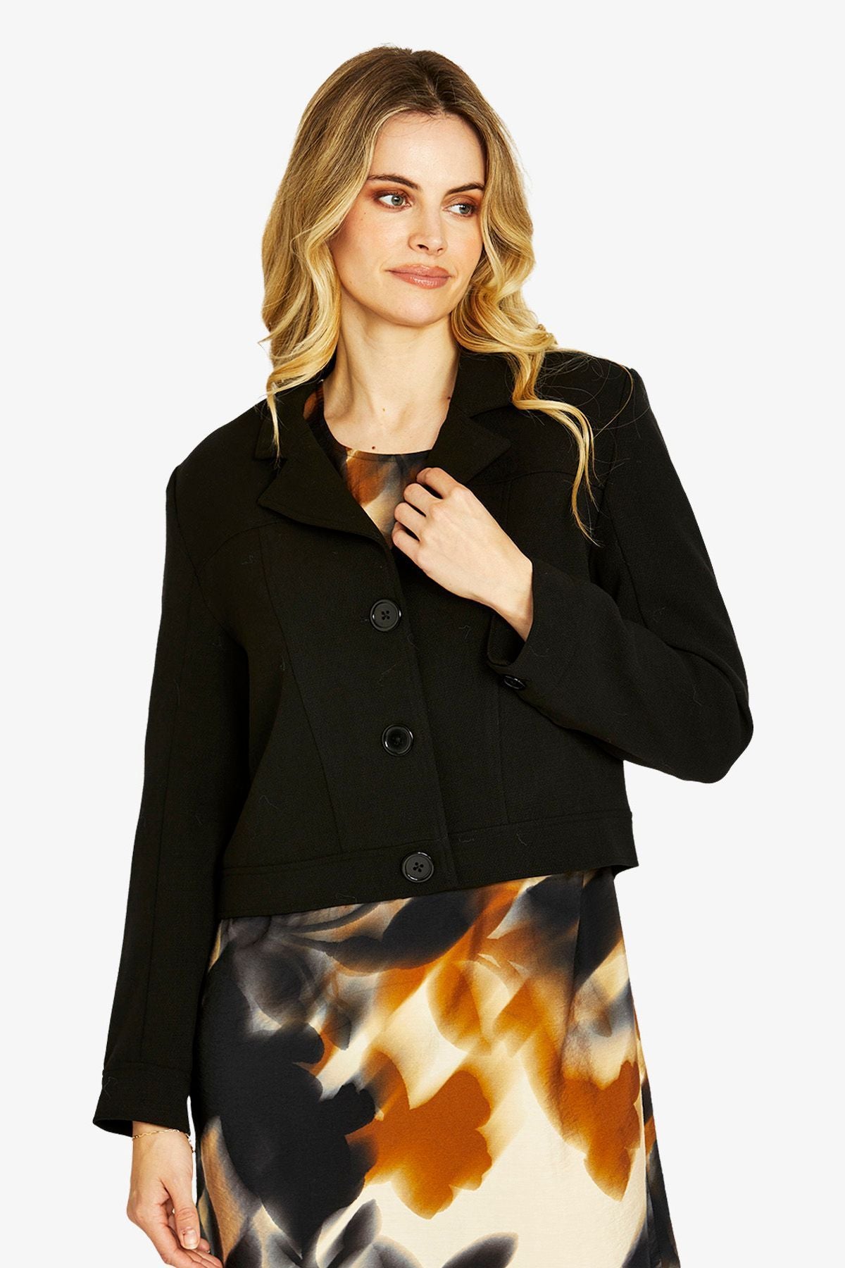 Womens Ponte Cropped Blazer Black P605422