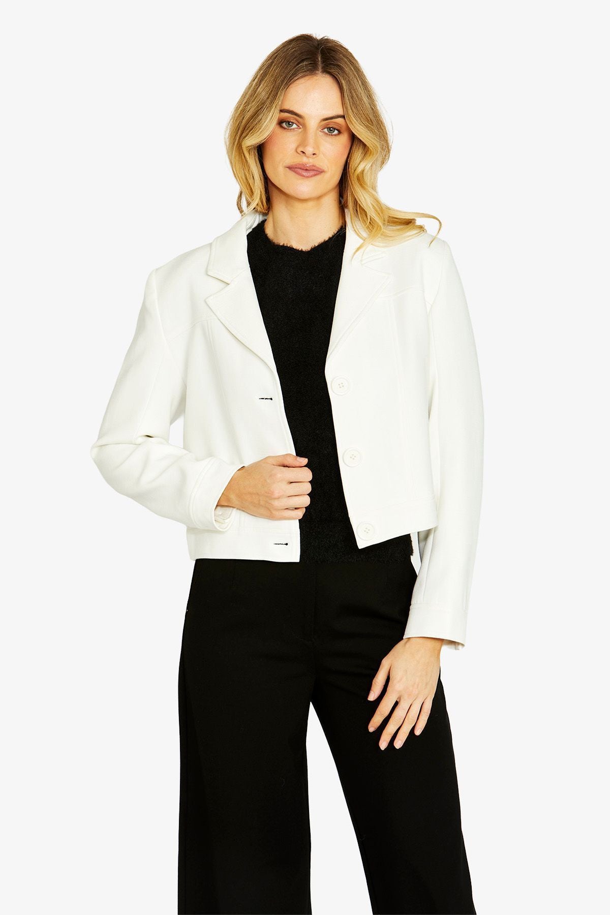 Womens Ponte Cropped Blazer White P605422