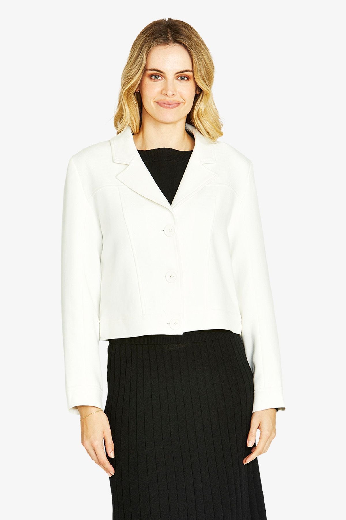 Womens Ponte Cropped Blazer White P605422