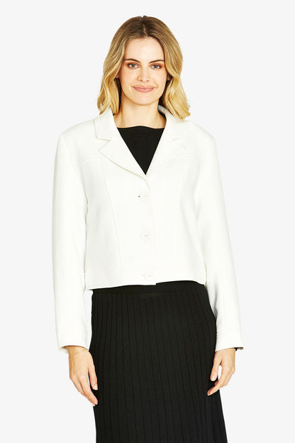 Womens Ponte Cropped Blazer White P605422