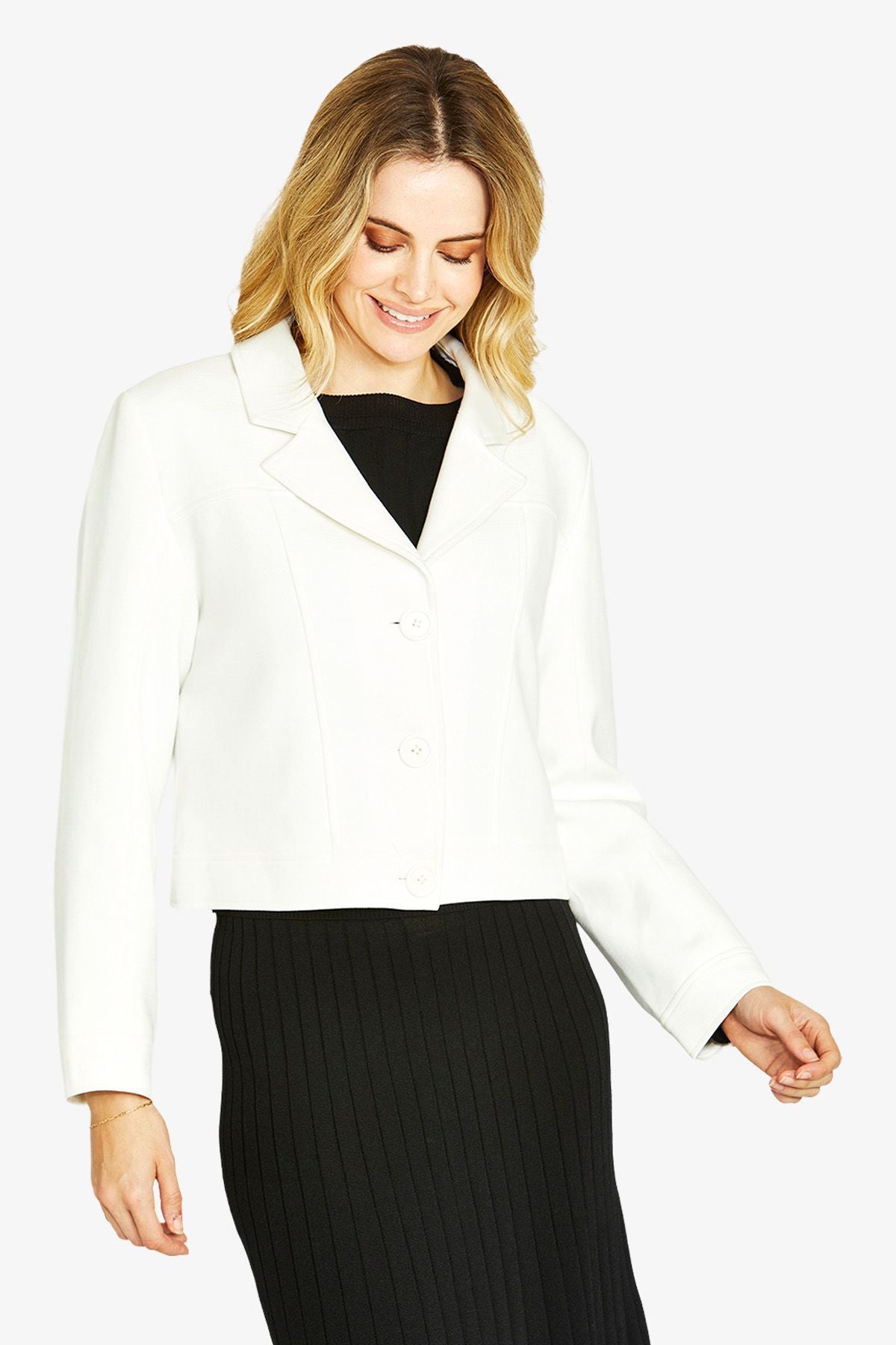 Womens Ponte Cropped Blazer White P605422