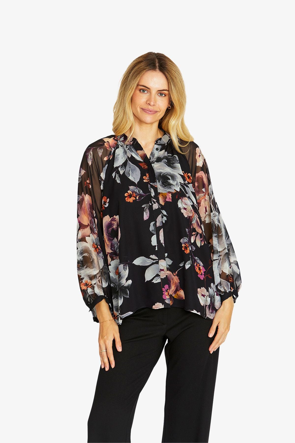 Womens Porcelain Floral Blouse Multicolor P605315