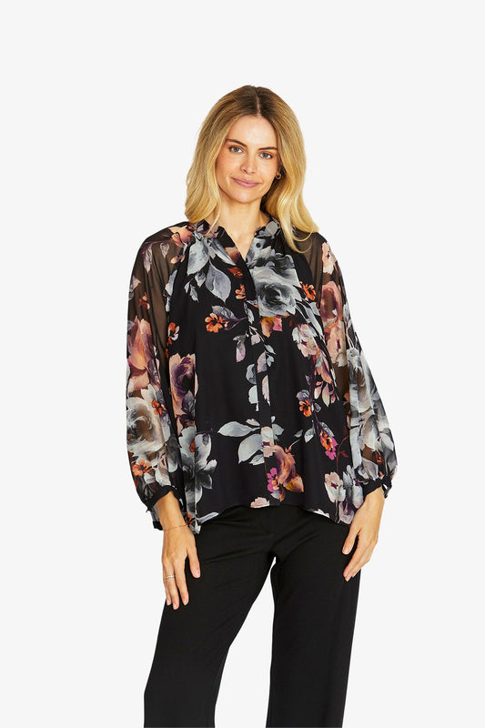 Womens Porcelain Floral Blouse Multicolor P605315