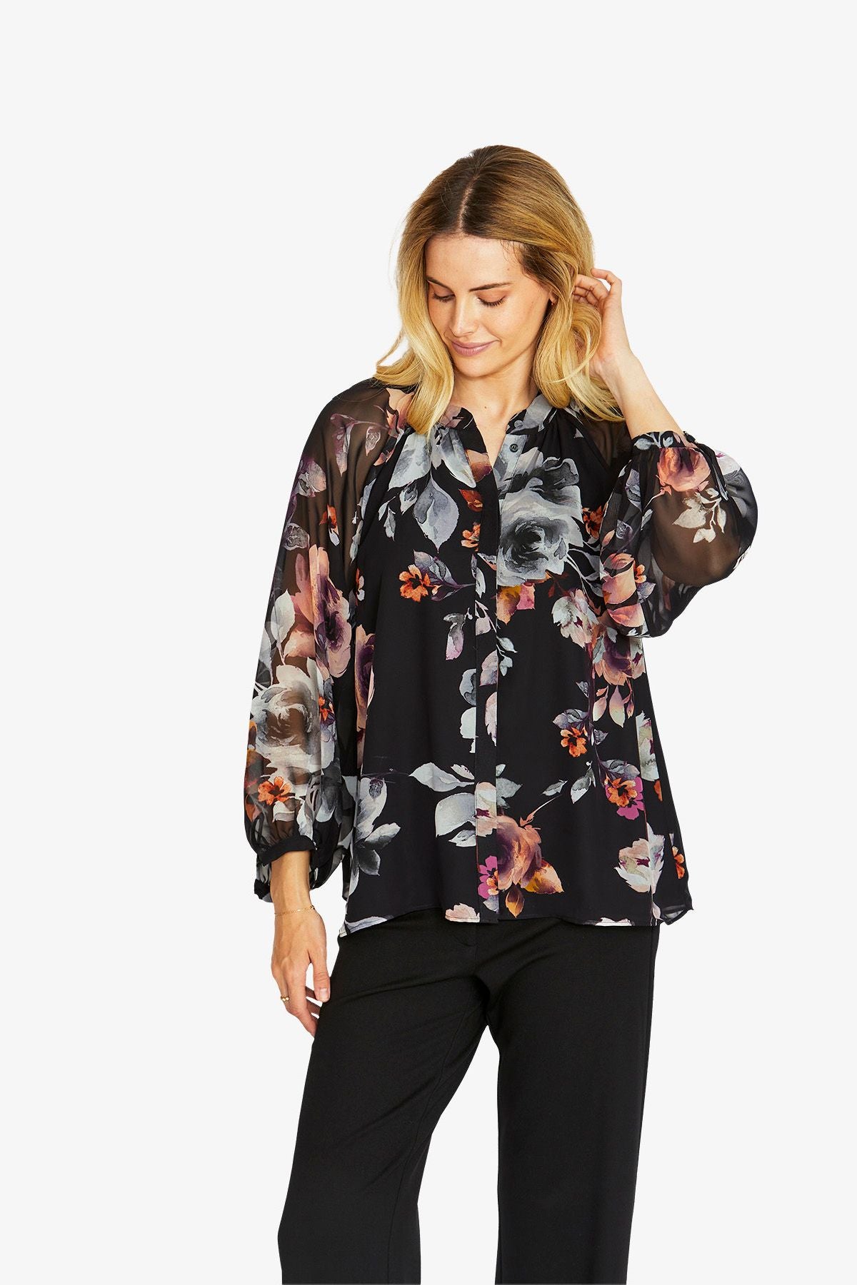 Womens Porcelain Floral Blouse Multicolor P605315