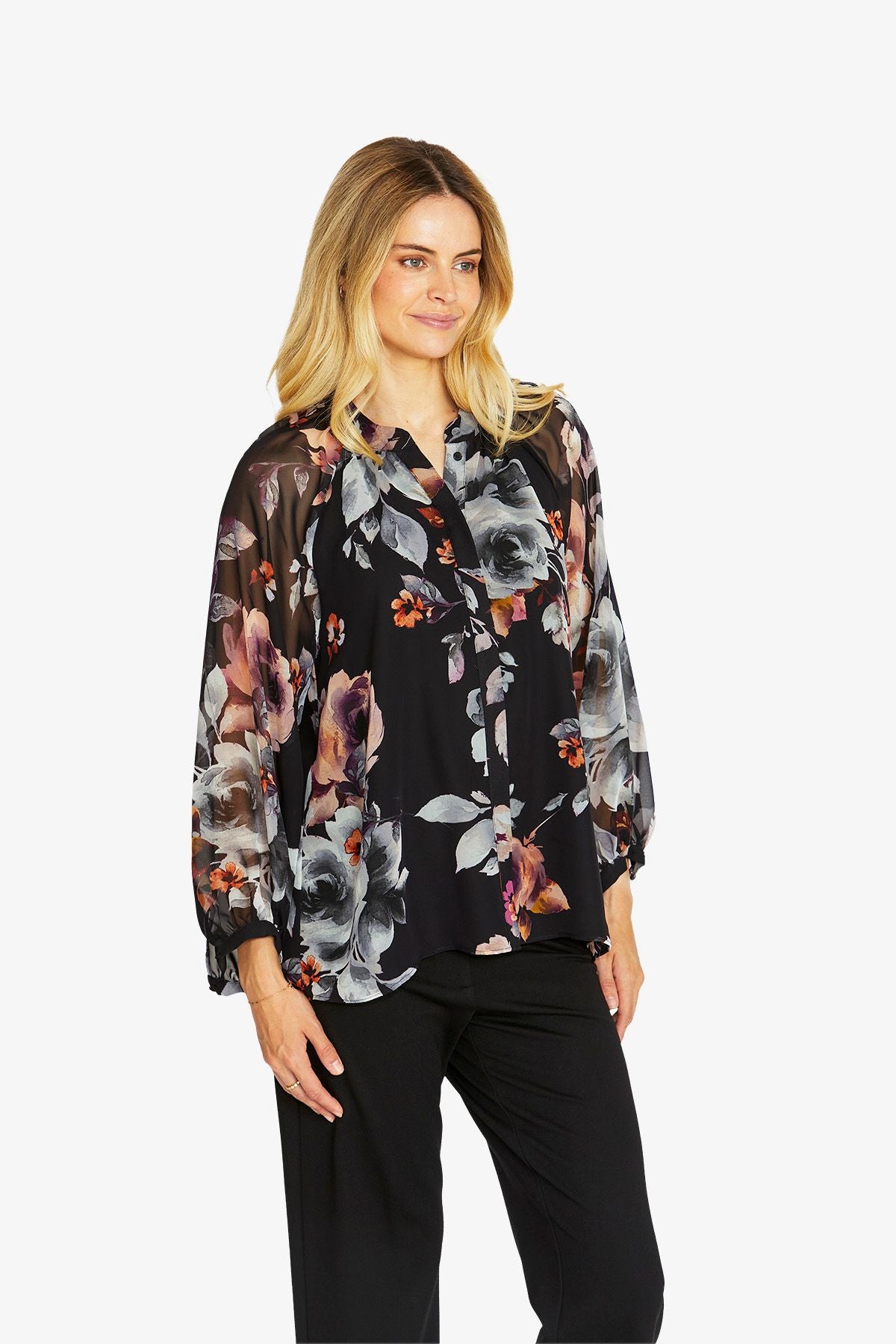 Womens Porcelain Floral Blouse Multicolor P605315