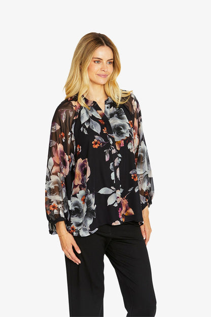 Womens Porcelain Floral Blouse Multicolor P605315