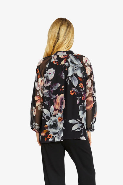 Womens Porcelain Floral Blouse Multicolor P605315