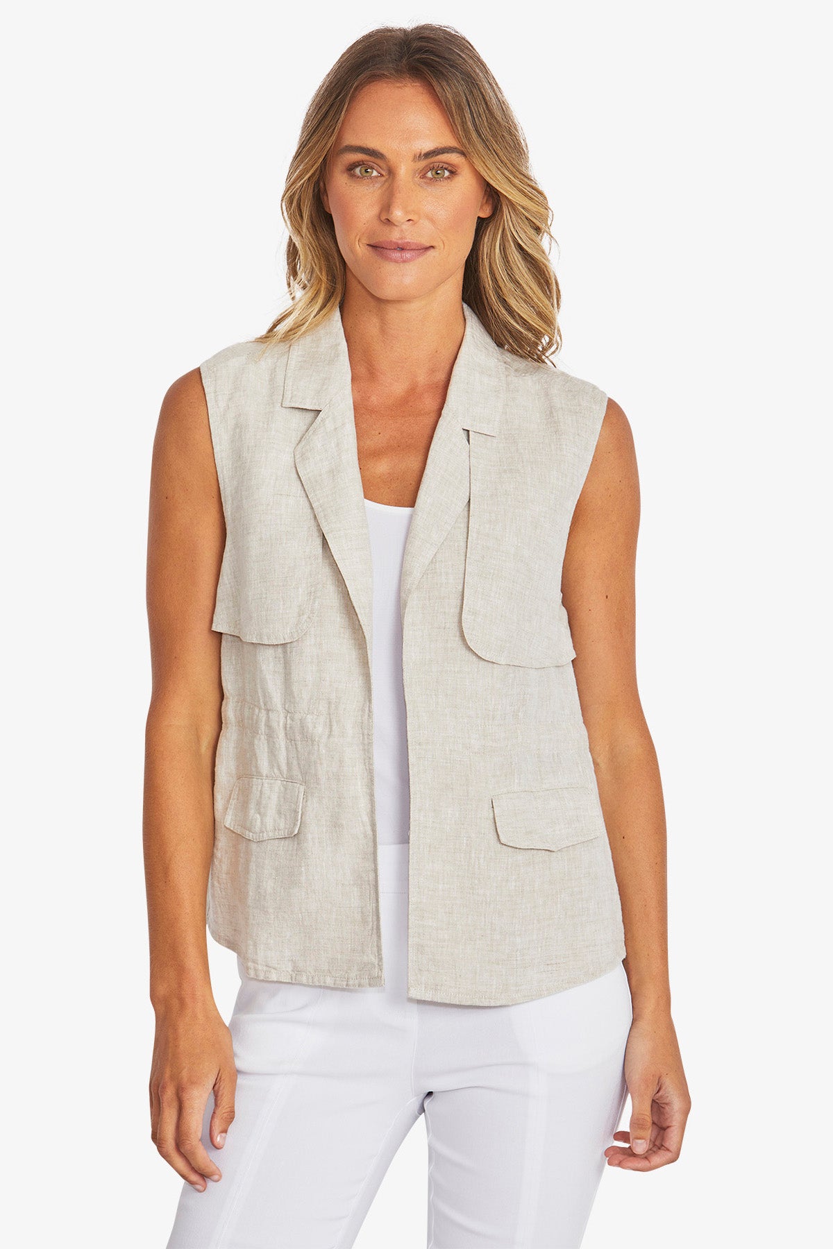 Womens Quinn Linen Vest Beige P595405
