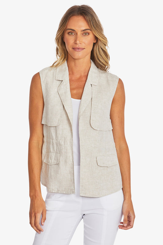 Womens Quinn Linen Vest Beige P595405