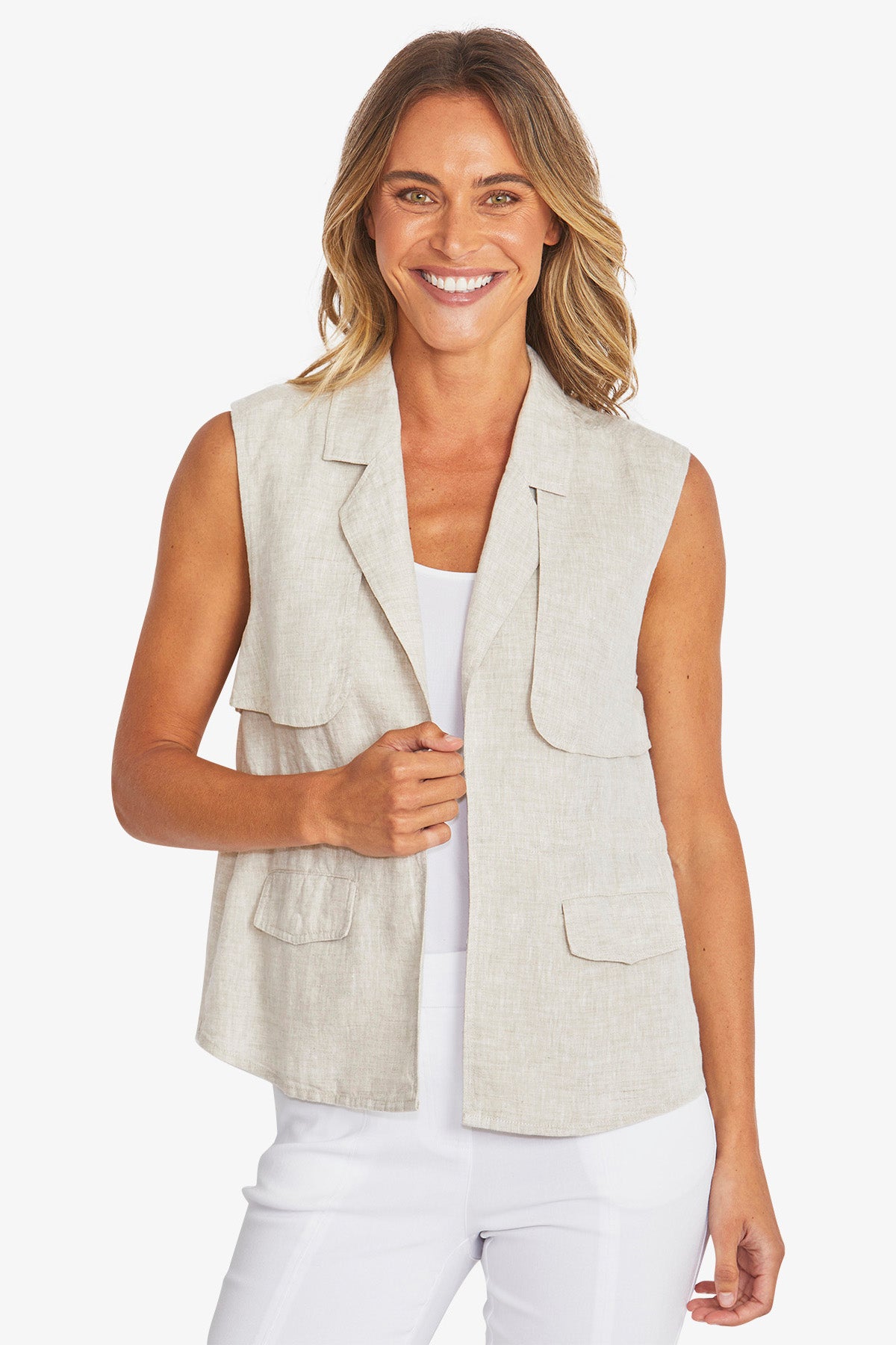 Womens Quinn Linen Vest Beige P595405