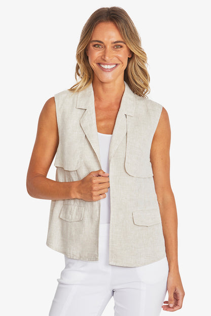 Womens Quinn Linen Vest Beige P595405