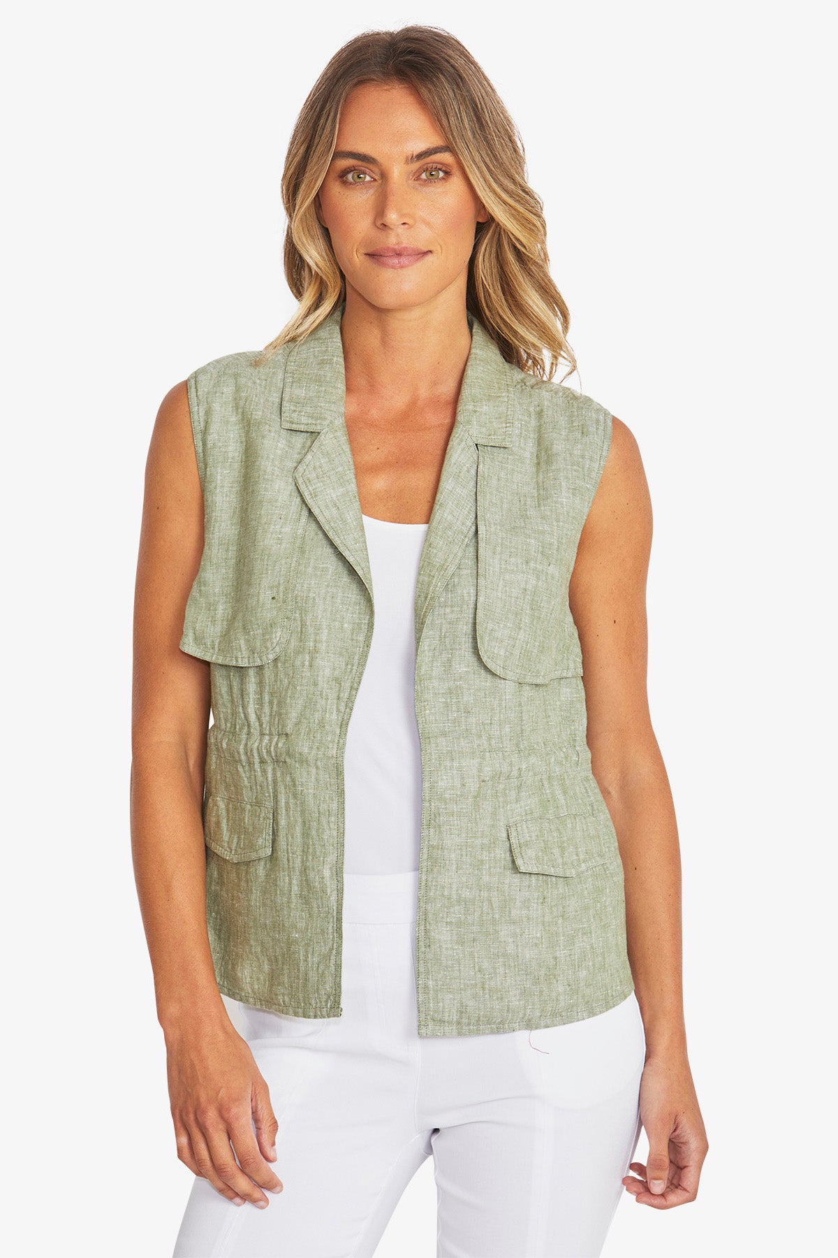 Womens Quinn Linen Vest Green P595405