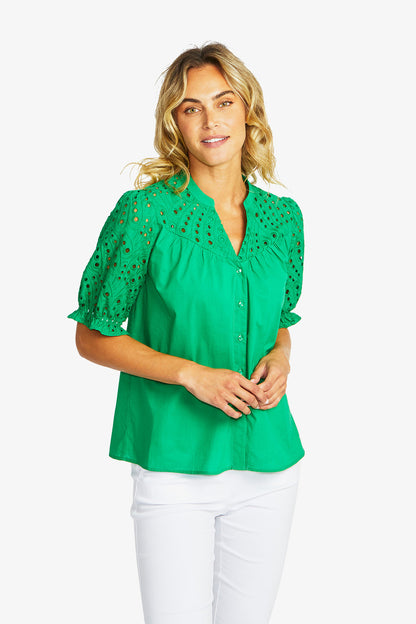 Rose Broderie Blouse in Parrot