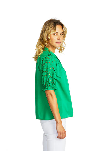 Rose Broderie Blouse in Parrot