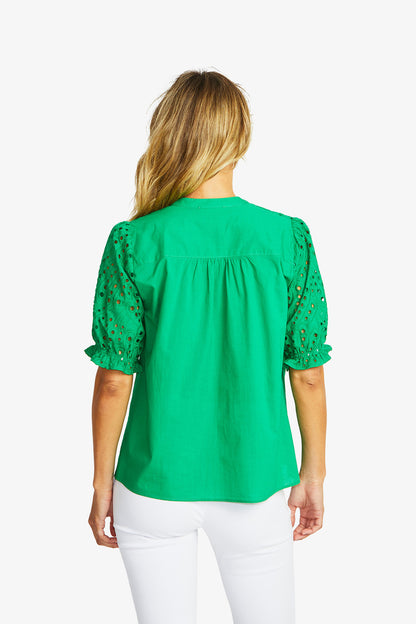 Rose Broderie Blouse in Parrot