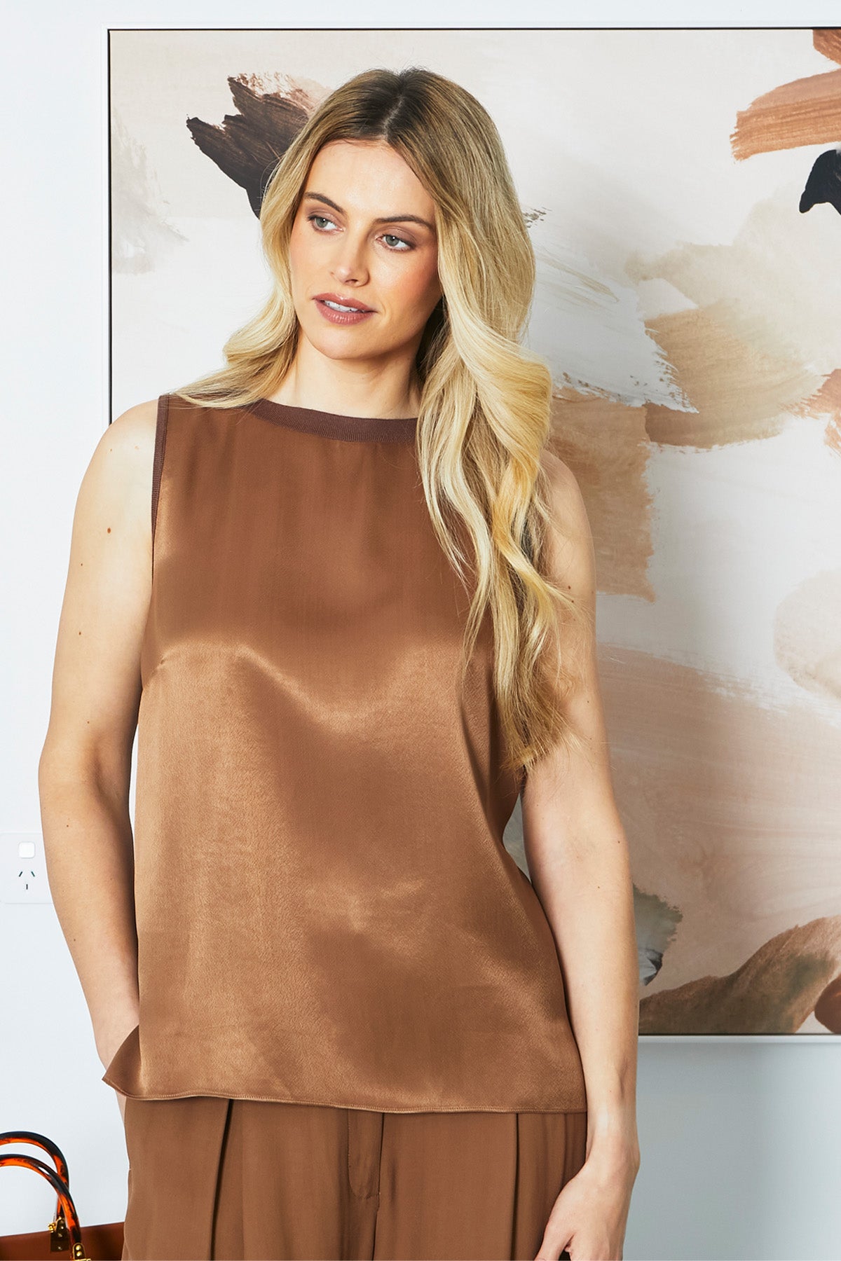 Womens Sammicontrast Knittank Brown P605301