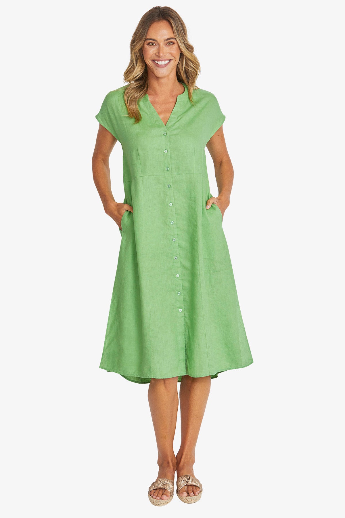Womens Sammy Linen Dress Green P595544