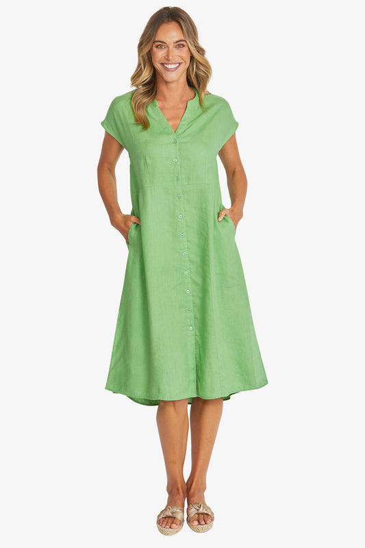 Womens Sammy Linen Dress Green P595544