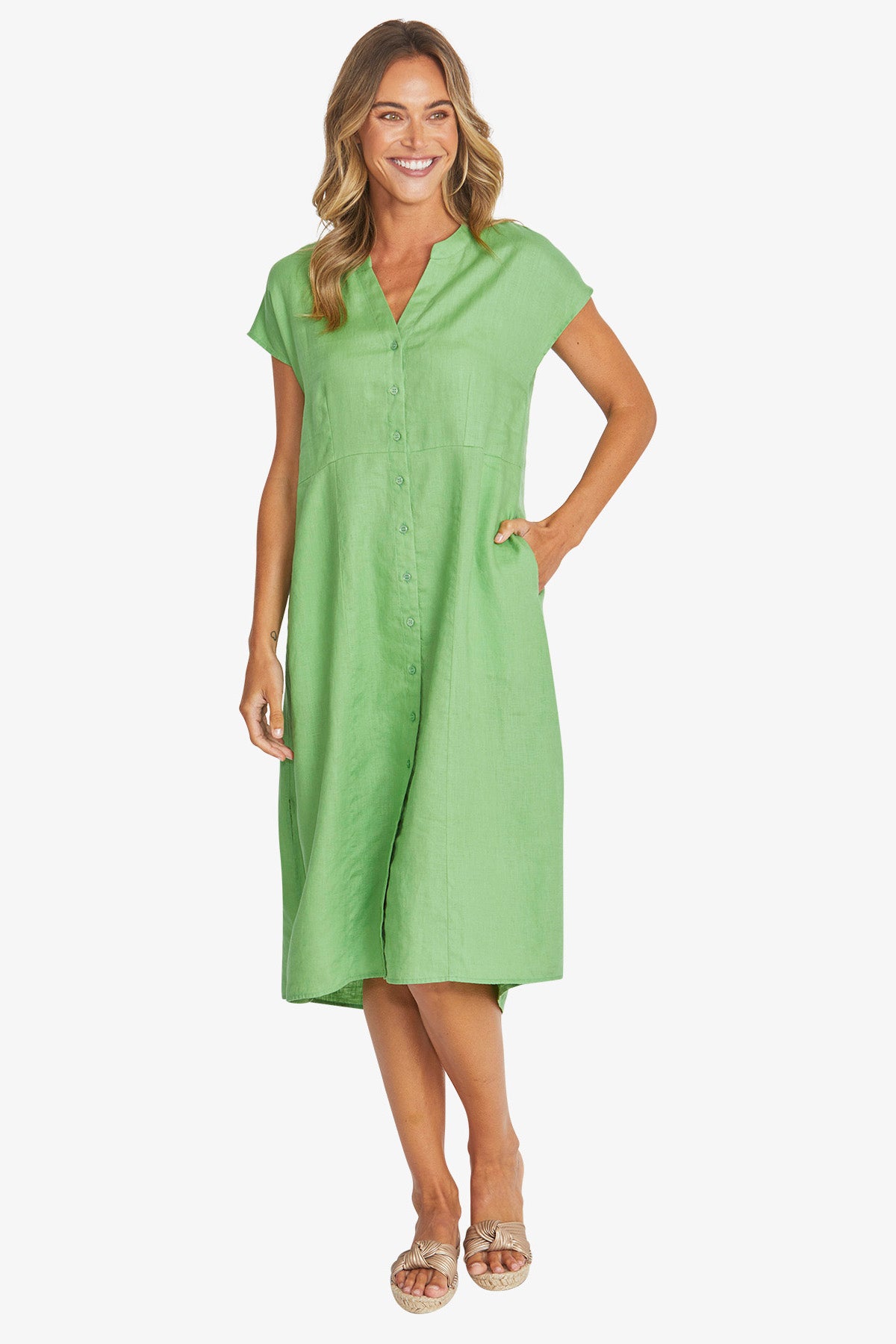 Womens Sammy Linen Dress Green P595544