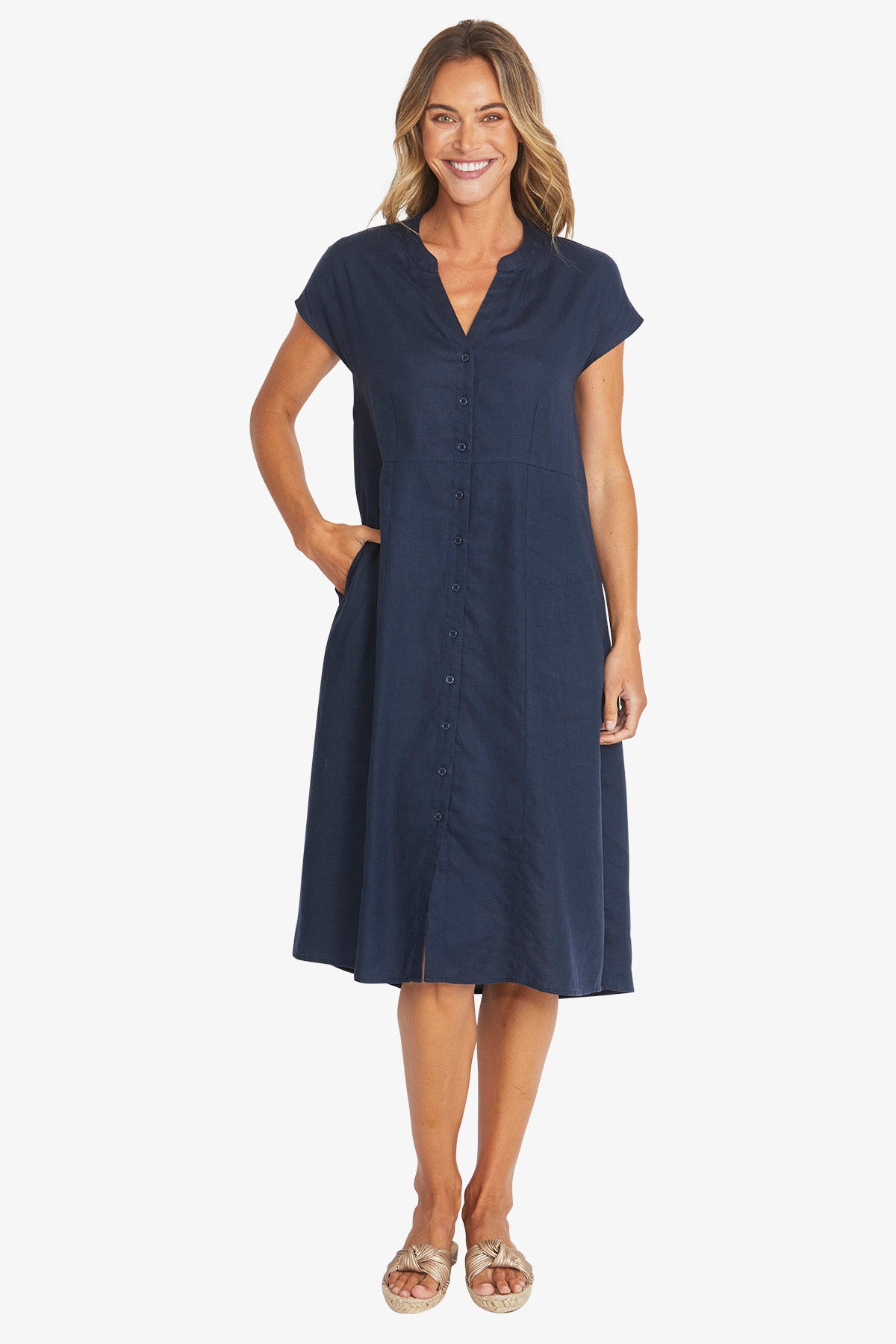 Womens Sammy Linen Dress Navy P595544