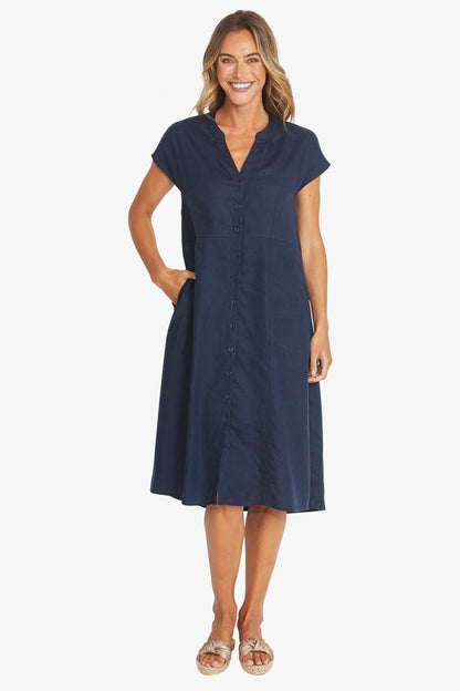 Womens Sammy Linen Dress Navy P595544