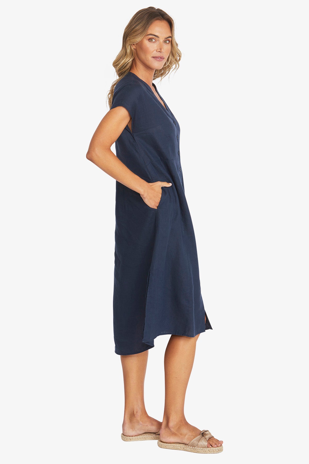 Womens Sammy Linen Dress Navy P595544