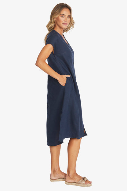 Womens Sammy Linen Dress Navy P595544