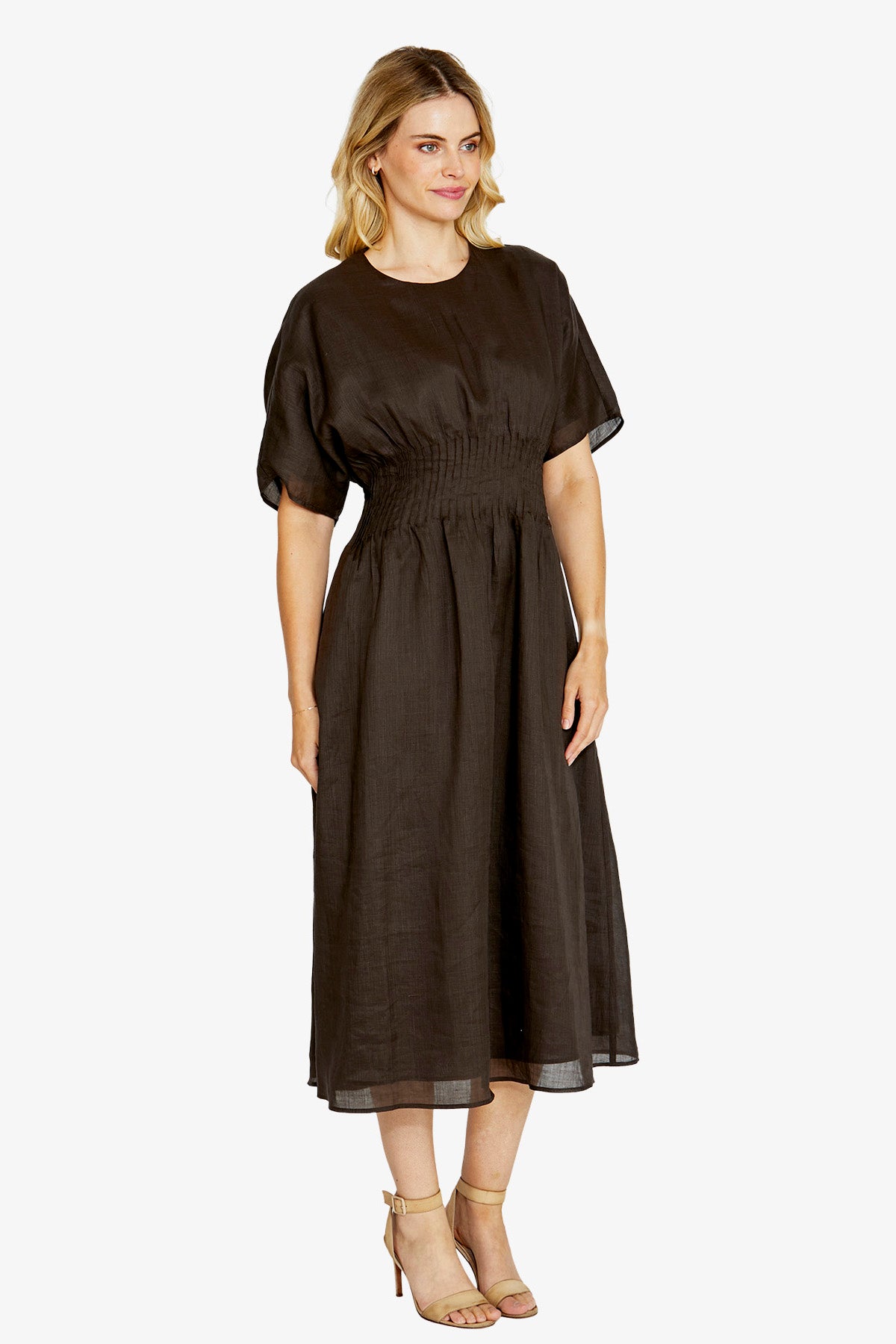 Womens Sasha Pintuck Dress Brown P615543