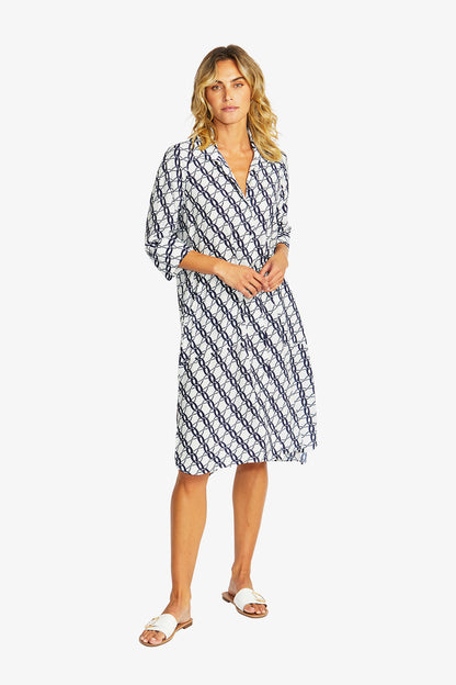 Women's Shirt Dress Print in Blue | Chain Women's Shirt Dress Print in Blue | Chain