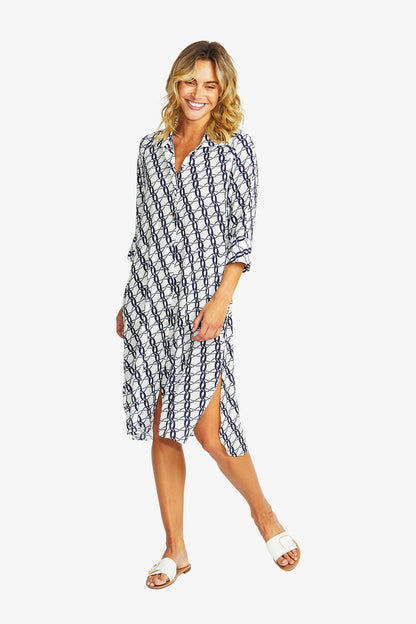 Women's Shirt Dress Print in Blue | Chain