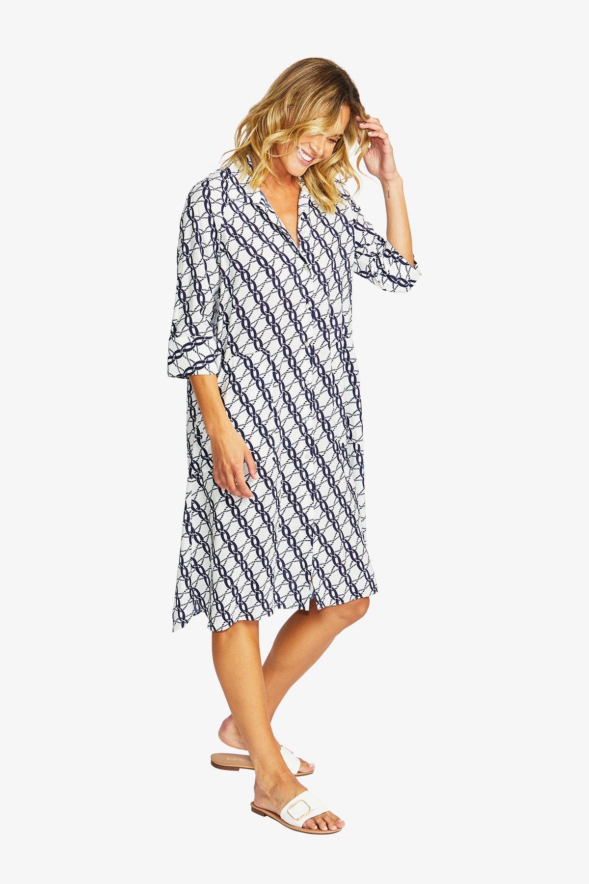 Women's Shirt Dress Print in Blue | Chain