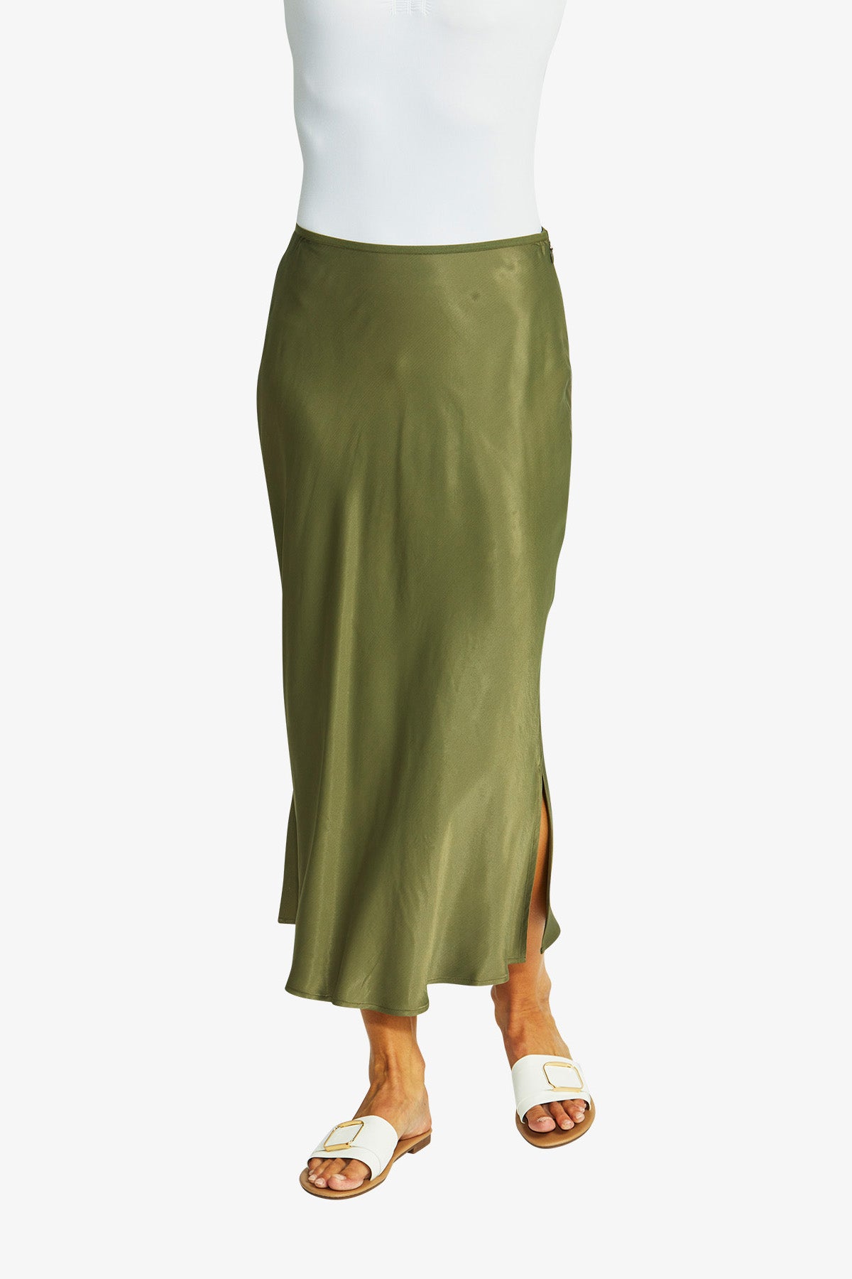 Women's Slinky Skirt in Khaki Green | Helen