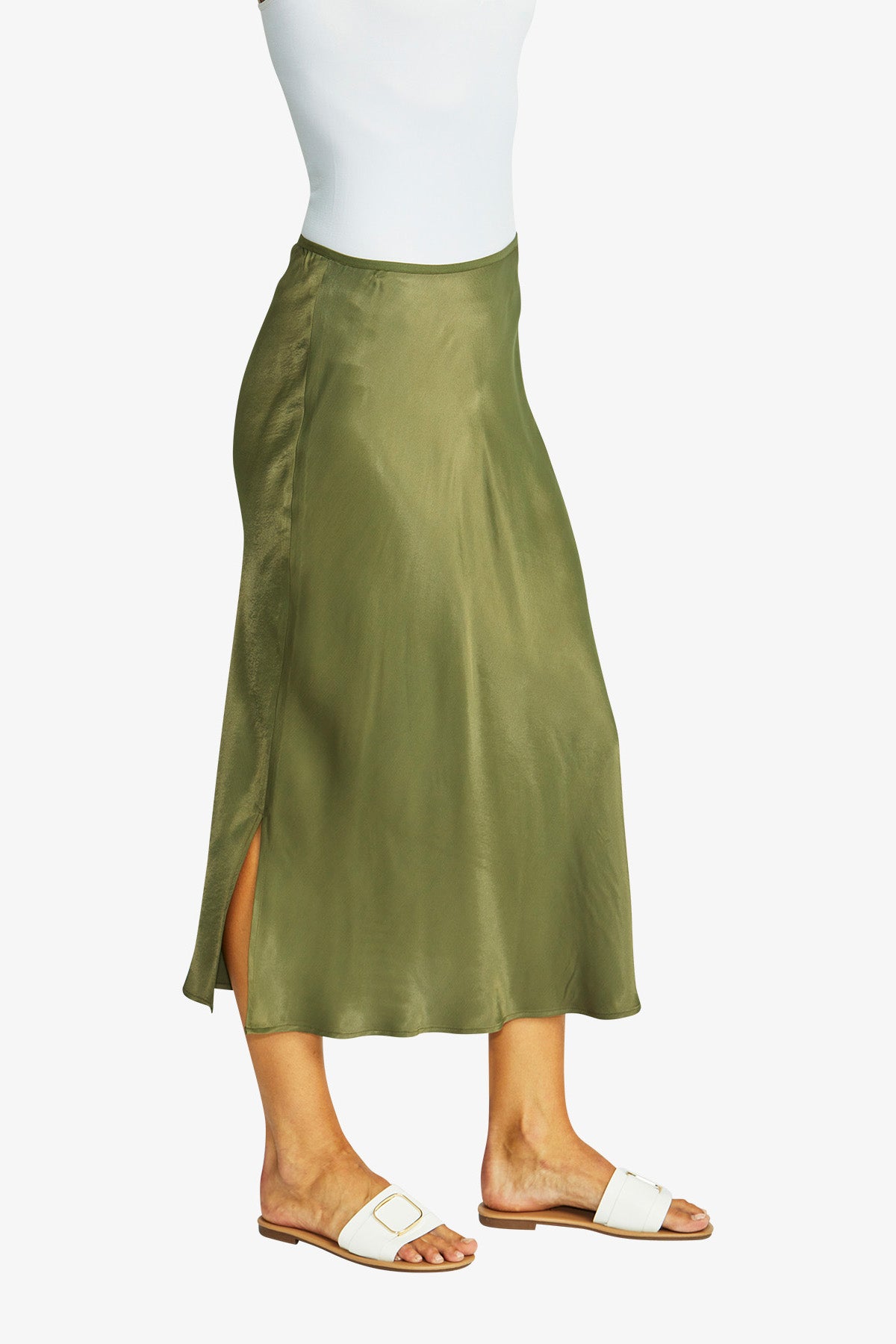 Women's Slinky Skirt in Khaki Green | Helen